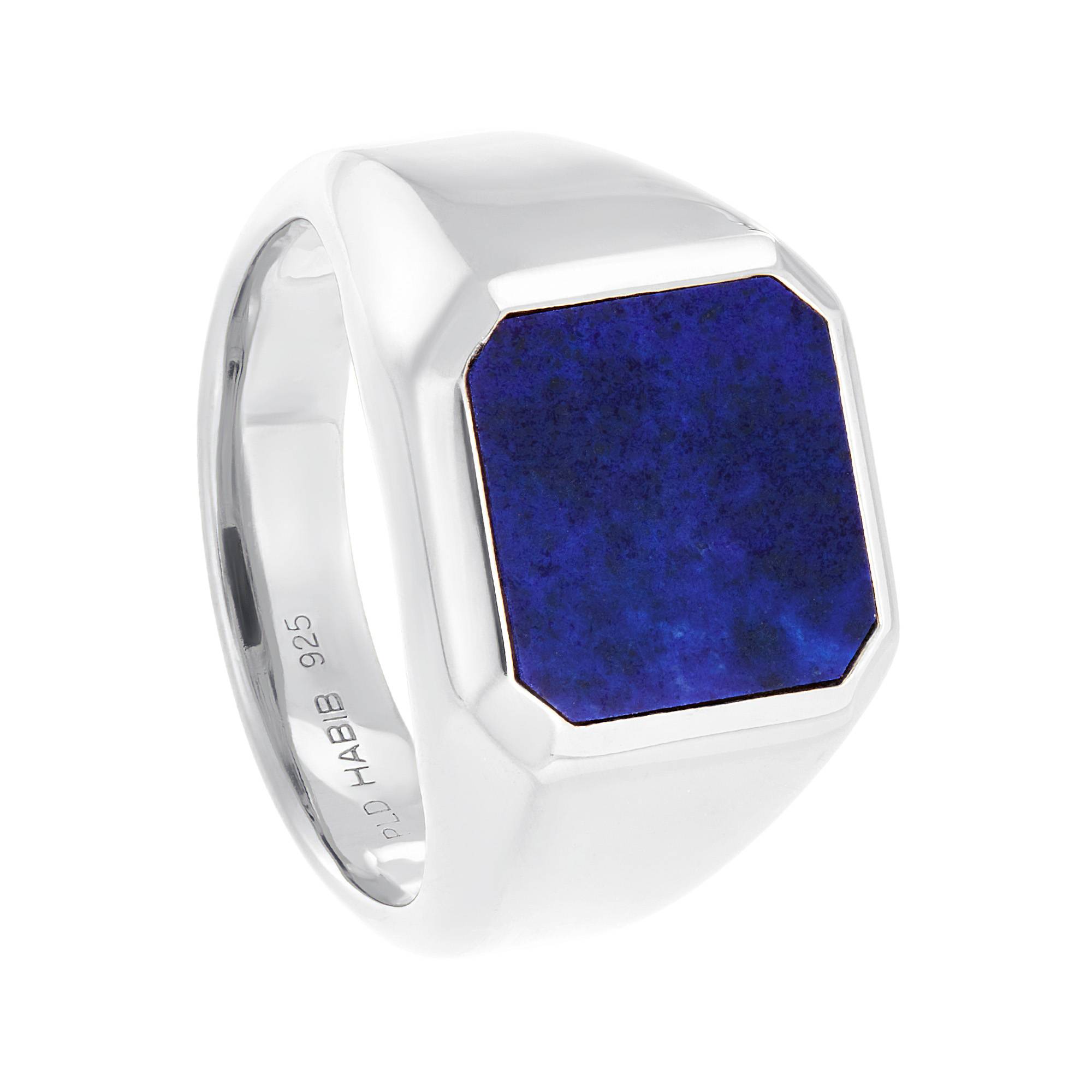 Square Lapiz Lazuli Men's Ring in 925 Silver