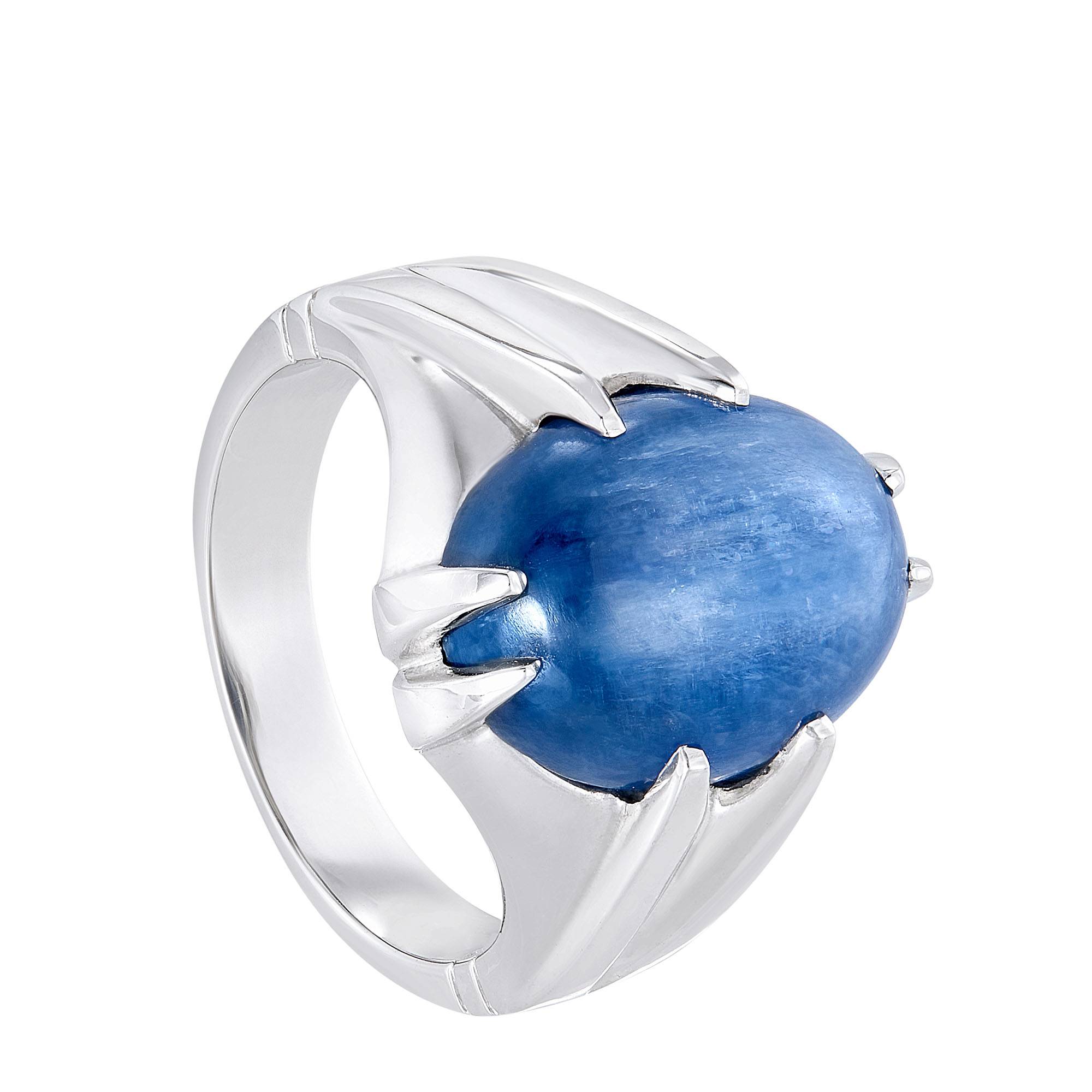Oval Cut Blue Kyanite Men's Ring in 925 Silver
