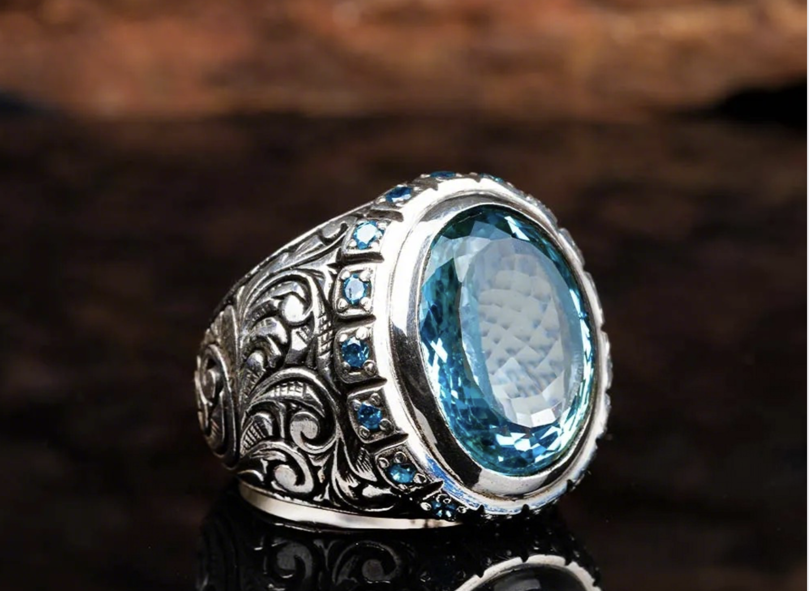 One of a Kind Blue Topaz Silver Ring